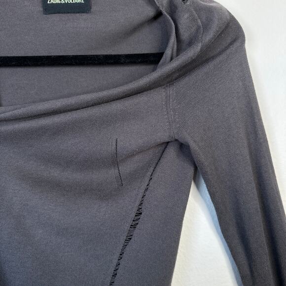 ZADIG & VOLTAIRE Daphnee Cashmere Blend Cardigan Size Small Gray Distressed - Picture 6 of 10